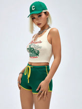 Letter & Motorcycle Print Vest And Shorts Set For Women